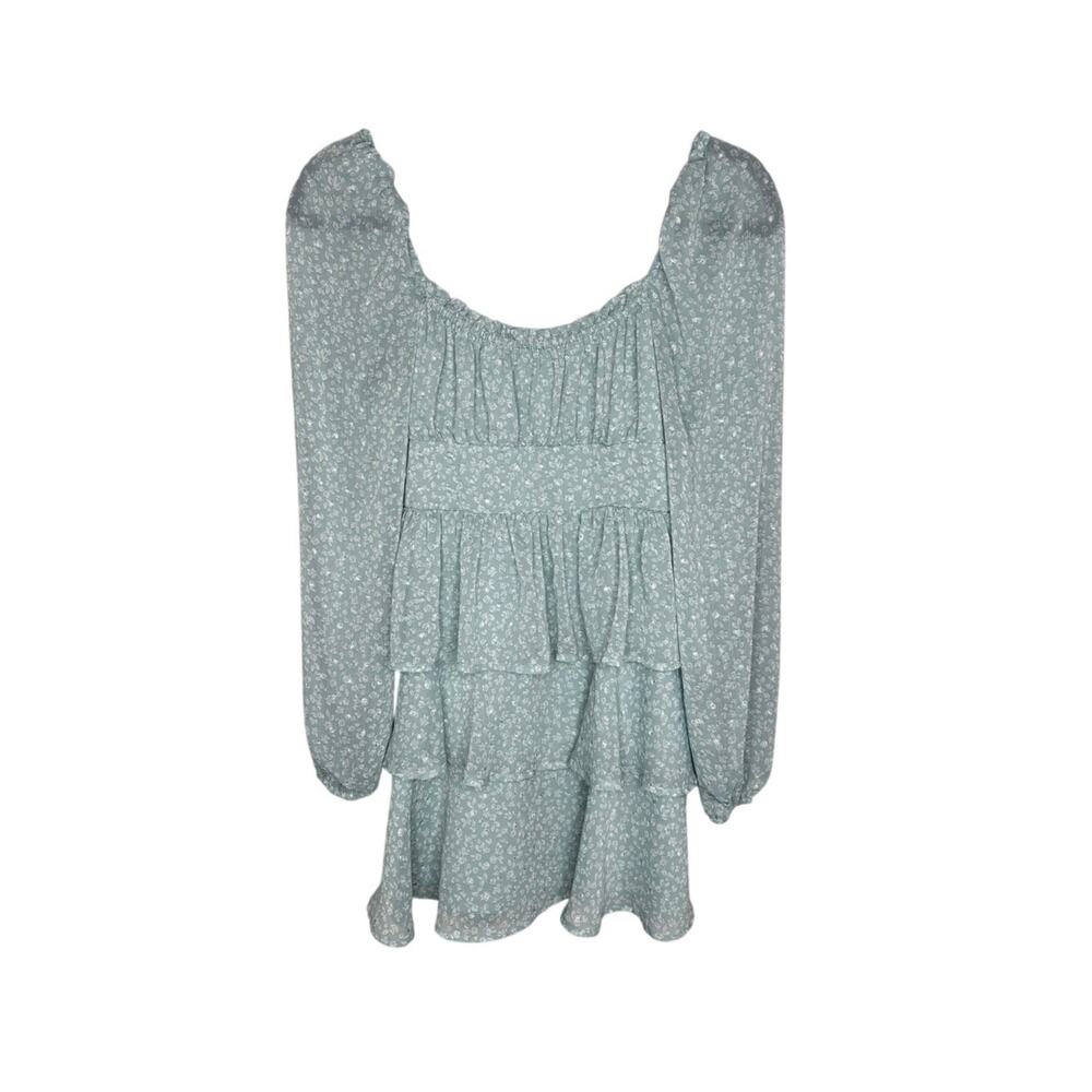 Altard State Dress Womens S Green Floral Aitana Puff Sleeve Smocked Ruffle Mini - Picture 2 of 9